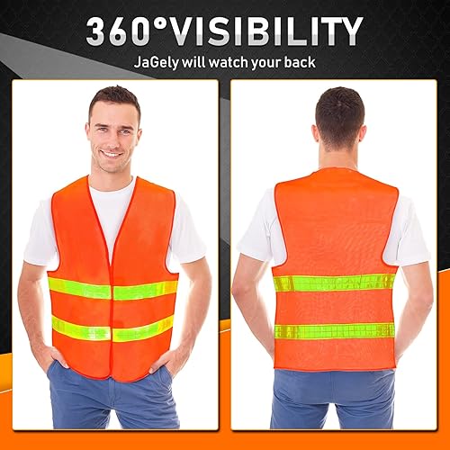 Miniatura 5 de Paquete de 30 chalecos de seguridad a granel con tiras reflectantes de alta visibilidad, color naranja, chaleco de seguridad para trabajo de