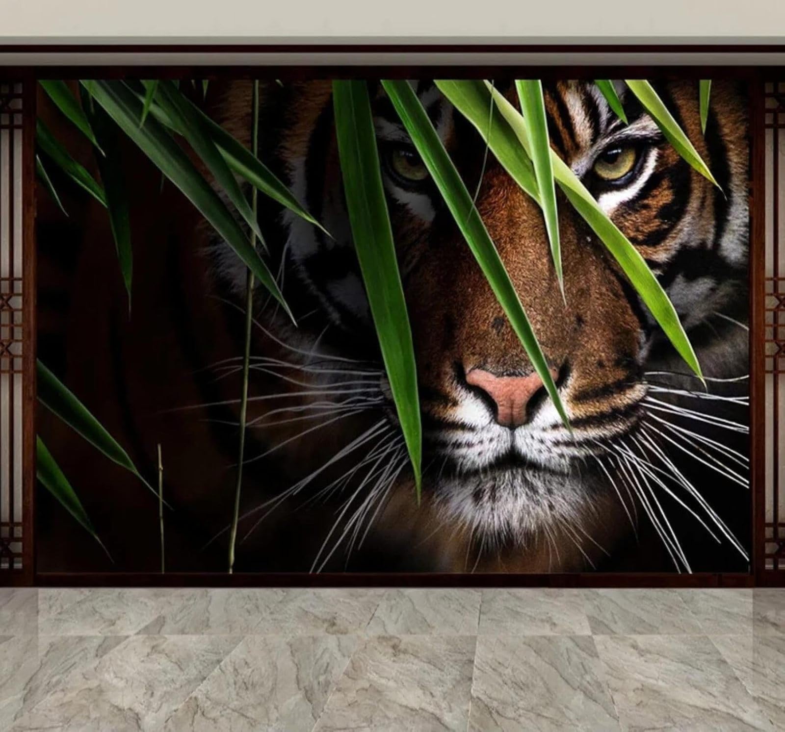 XLMING Minimalist Plants Green Leaves Animals Tiger 3D Wallpaper Luxury Silk Study Dining Feature Sofa Grey Bedroom Living Room Tv Decorative Wall-400cm×280cm