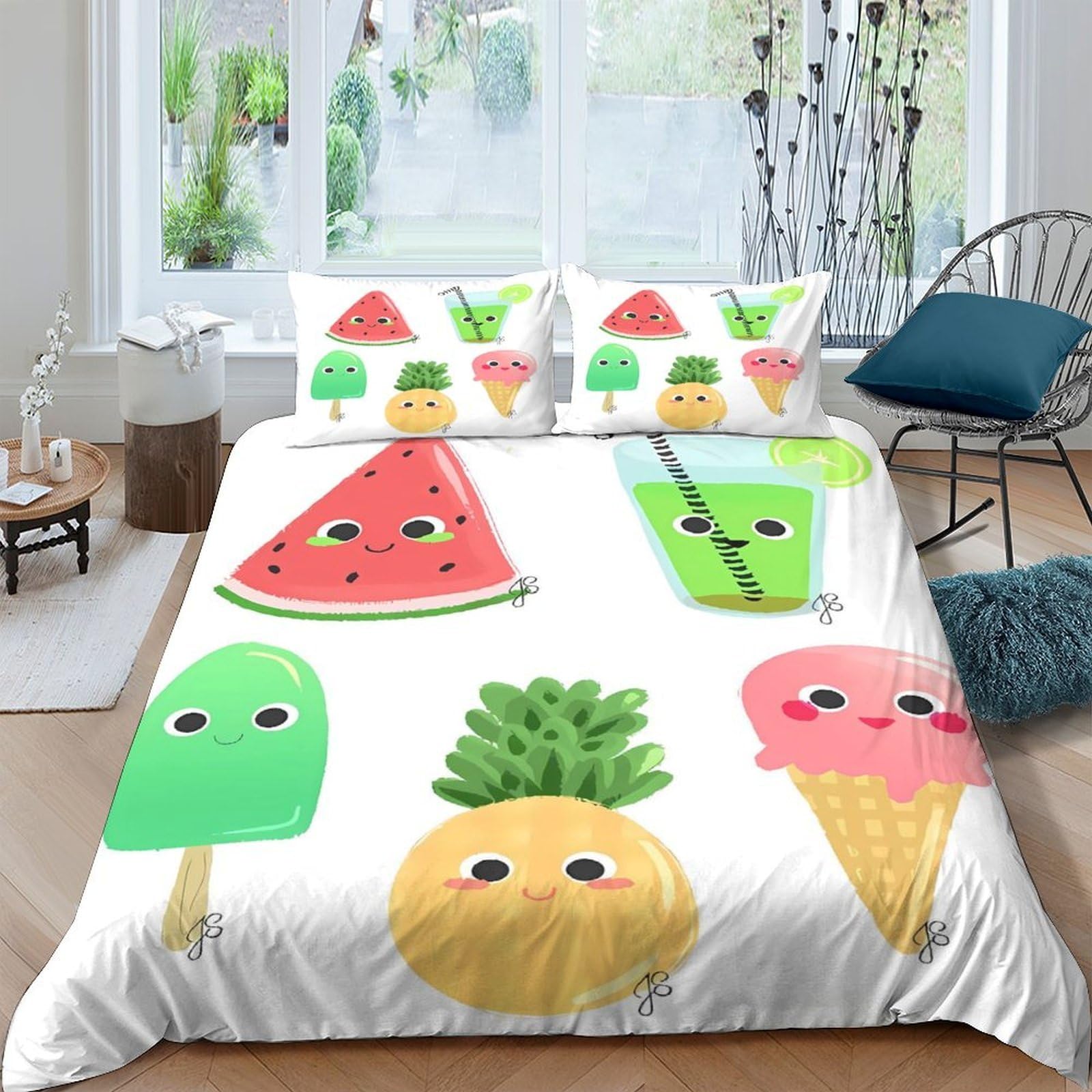Ctjqhvkz Style-8 3D Printed Cute Fruit Fitted Sheet Microfiber Soft Washable Watermelon Pineapple Bed Cover For Bedroom Decor Single（135X200cm）