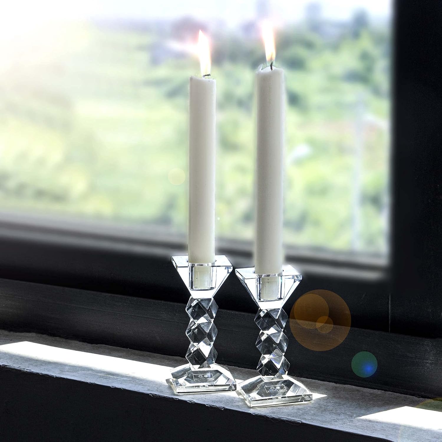 2 Pack Crystal Candle Holder 4'' Height Glass Candlesticks Dinner Table Decor Wedding Centerpieces for Tables (Clear)