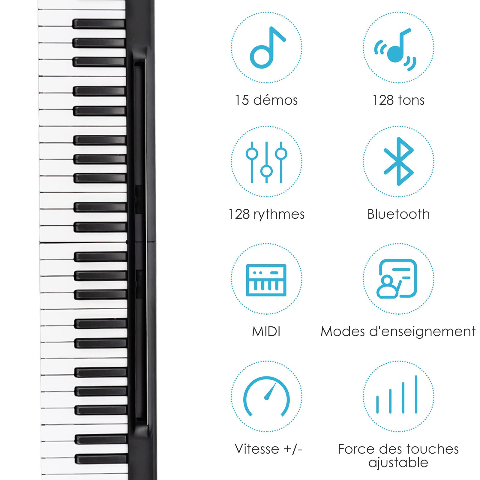 GOPLUS Piano Numérique avec Clavier de 88 Touches, Piano Electrique avec Touches Détachable en 2 Pianos à 44 Touches, Piano portable avec Fonction MIDI et Bluetooth, Pédale et Batterie, Noir (Noir)