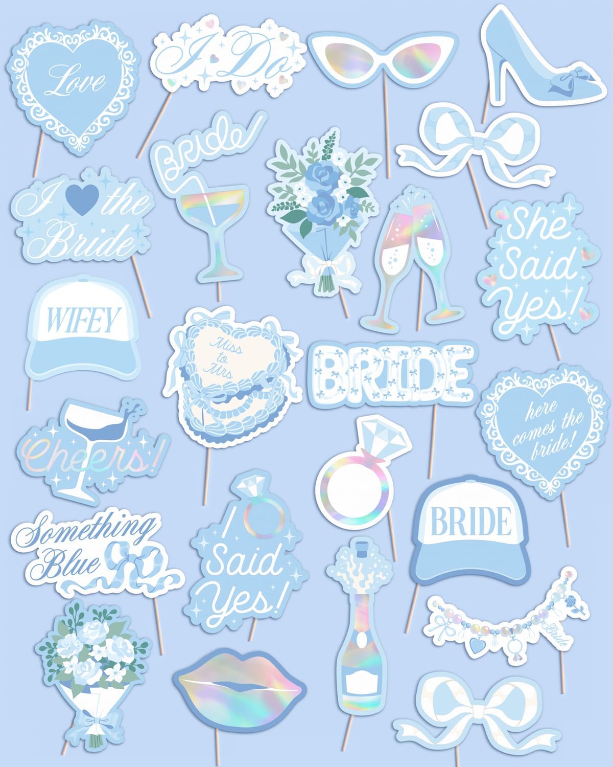 xo, Fetti Something Blue Bach & Bridal Shower Photo Props - 24pc | Bachelorette, Bridal Shower, Photo Booth, Something Blue, Bride to Be, Engagement Party, Blueprint Decorations, Photo Booth Props