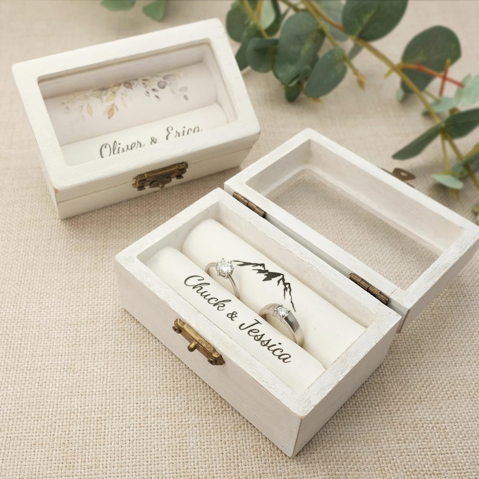 WOMB Scatola Personalizzata per Anelli di Nozze, Scatola per Anelli di Fidanzamento, Porta Anello, Bianca, 10 cm x 6 cm x 5 cm