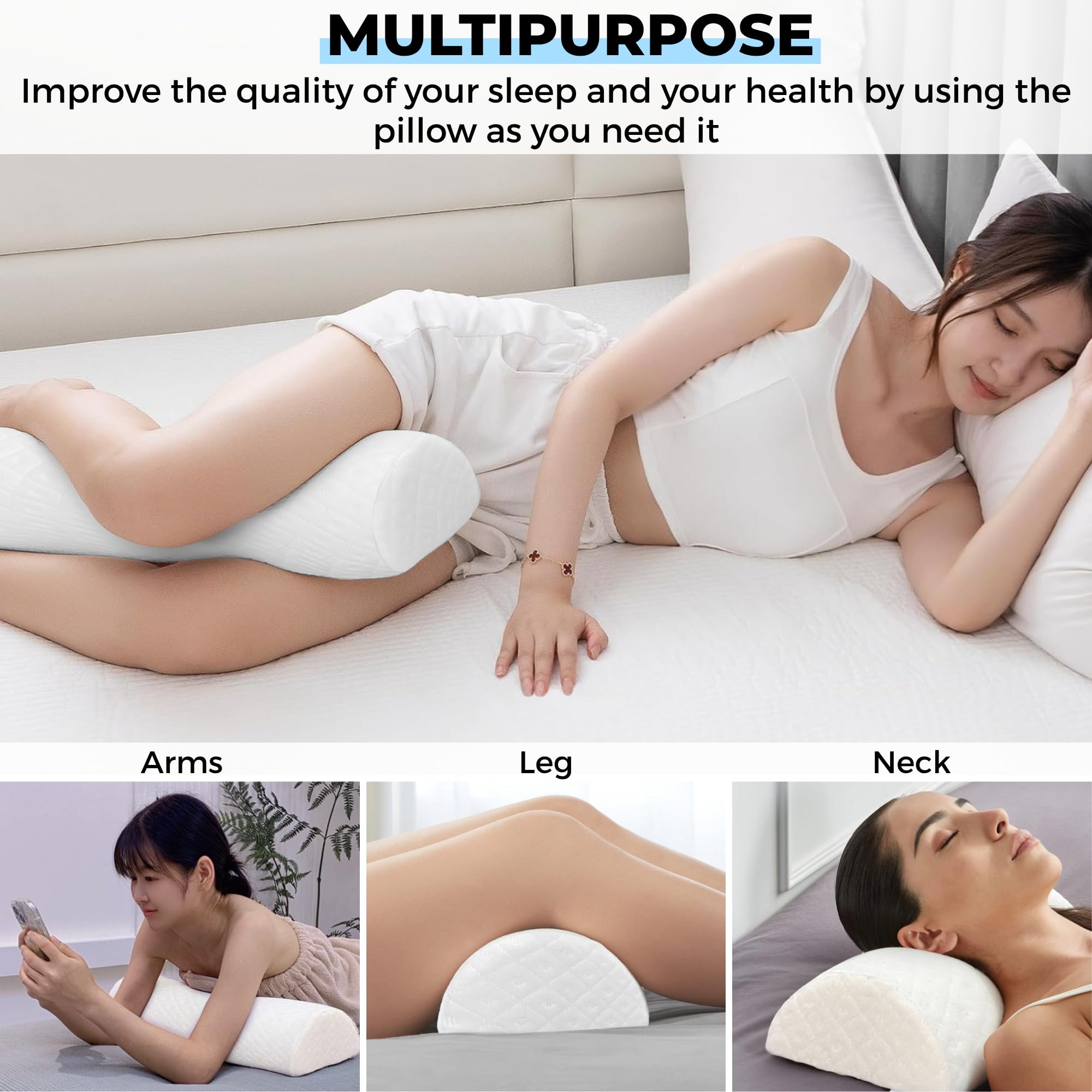 Coussin Demi-Lune en Mousse à Mémoire de Forme Coussin de Traversin Coussin Demi-Lune en Mousse à Mémoire de Forme Coussin de Traversin