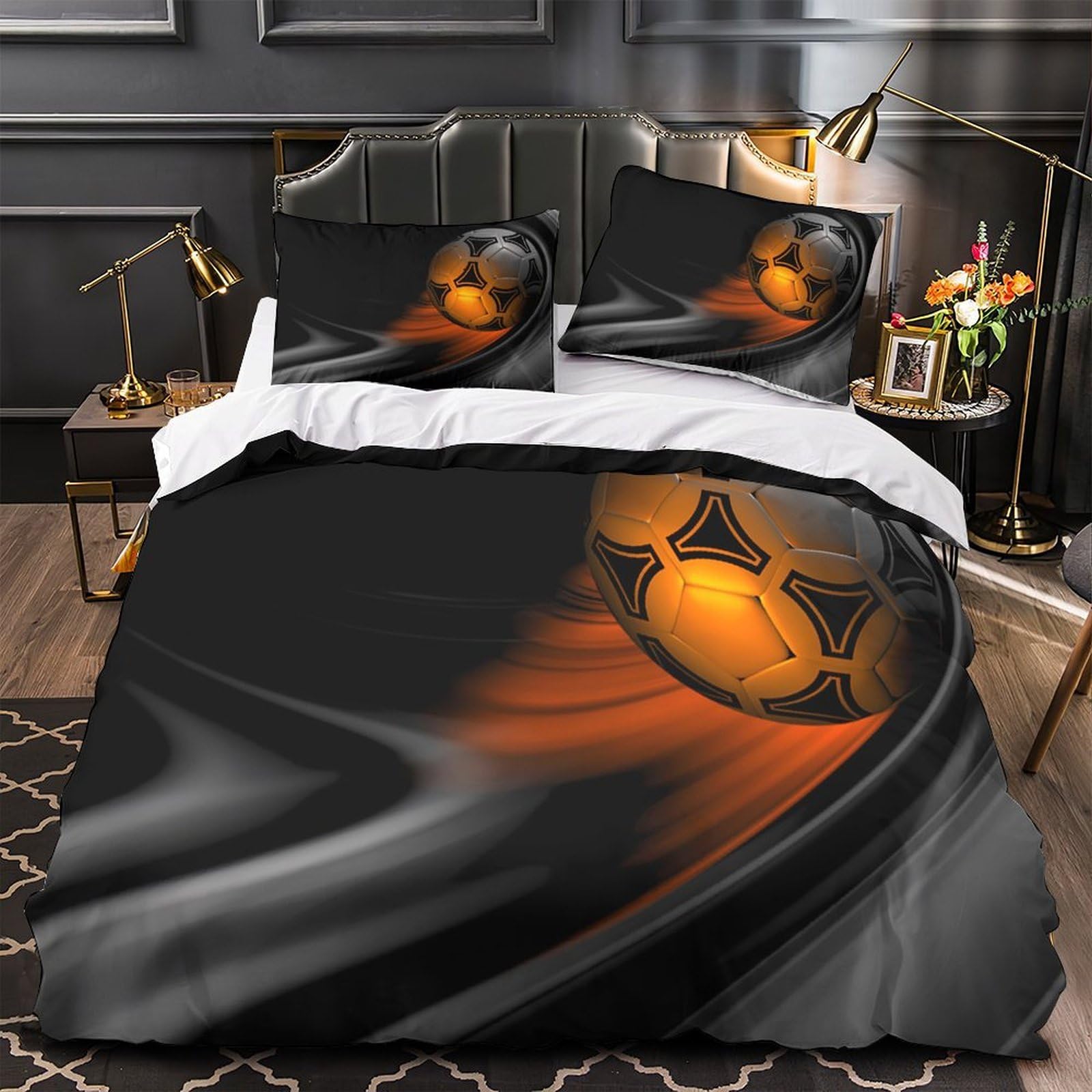 Parure de lit de football 3D housse de couette microfbre Super King 260x220 cm pour adolescent