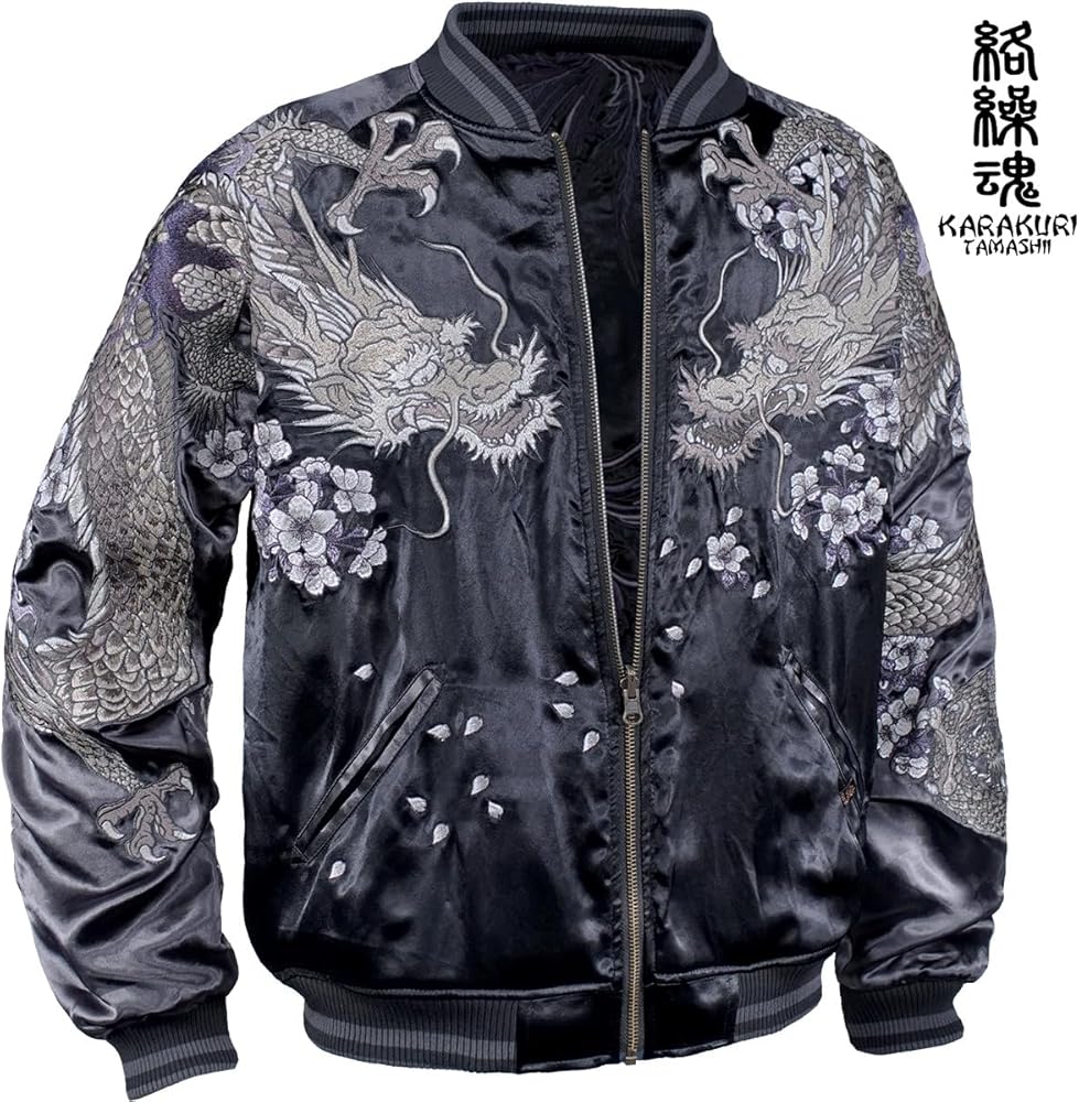 絡繰魂 ２面用 スカジャン 日本限定 芸者 サテン unisex Amazon | [絡繰魂] からくり魂 頂 スカジャン 龍 鳳凰 和柄