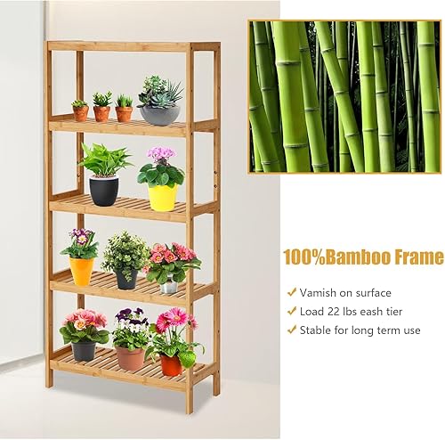 Miniatura 5 de Kinsuite Estante de almacenamiento de bambú de 5 niveles multifuncional de bambú para baño, cocina, sala de estar