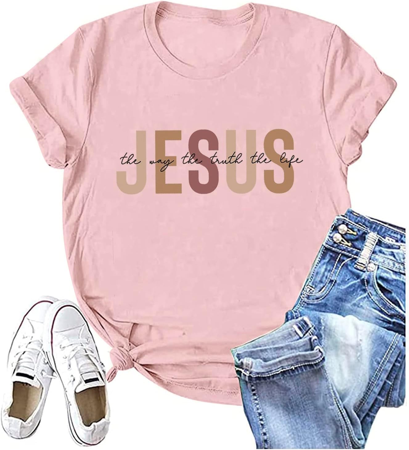 Christian Shirt for Women Jesus T-Shirt Jesus The Way The Truth The Life Retro Bible Verse Inspirational Tee Tops