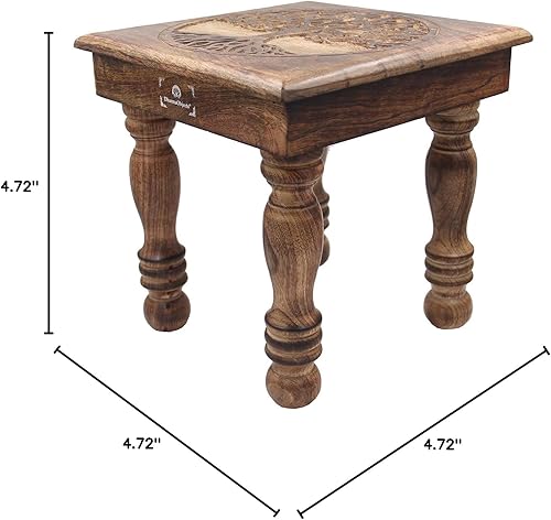 Miniatura 2 de DharmaObjects Mesa de meditación de altar del santuario de Puja tallada a mano de madera maciza de mango (árbol de la vida 1)