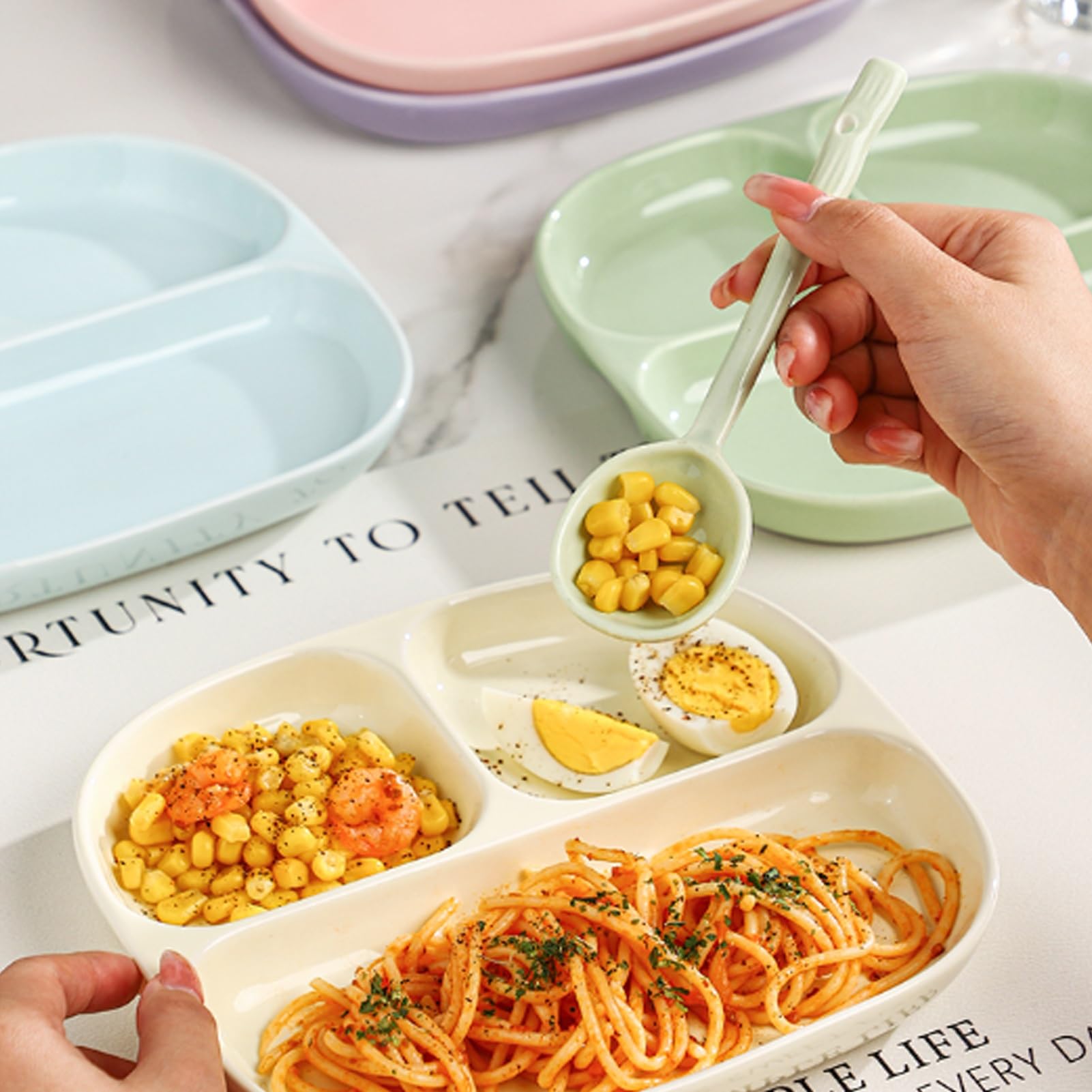 Piatti per il controllo delle porzioni – Set di piatti da portata divisi, ideali per cena, pasta, frutta e insalata