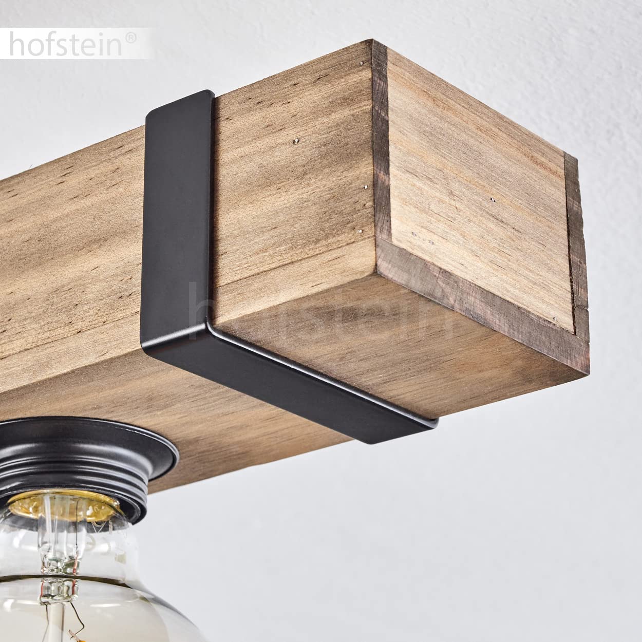 hofstein Lámpara de techo Montgomery, lámpara de techo de metal/madera en negro/naturaleza con viga de madera (100 cm), 5 x casquillo E27, sin bombillas