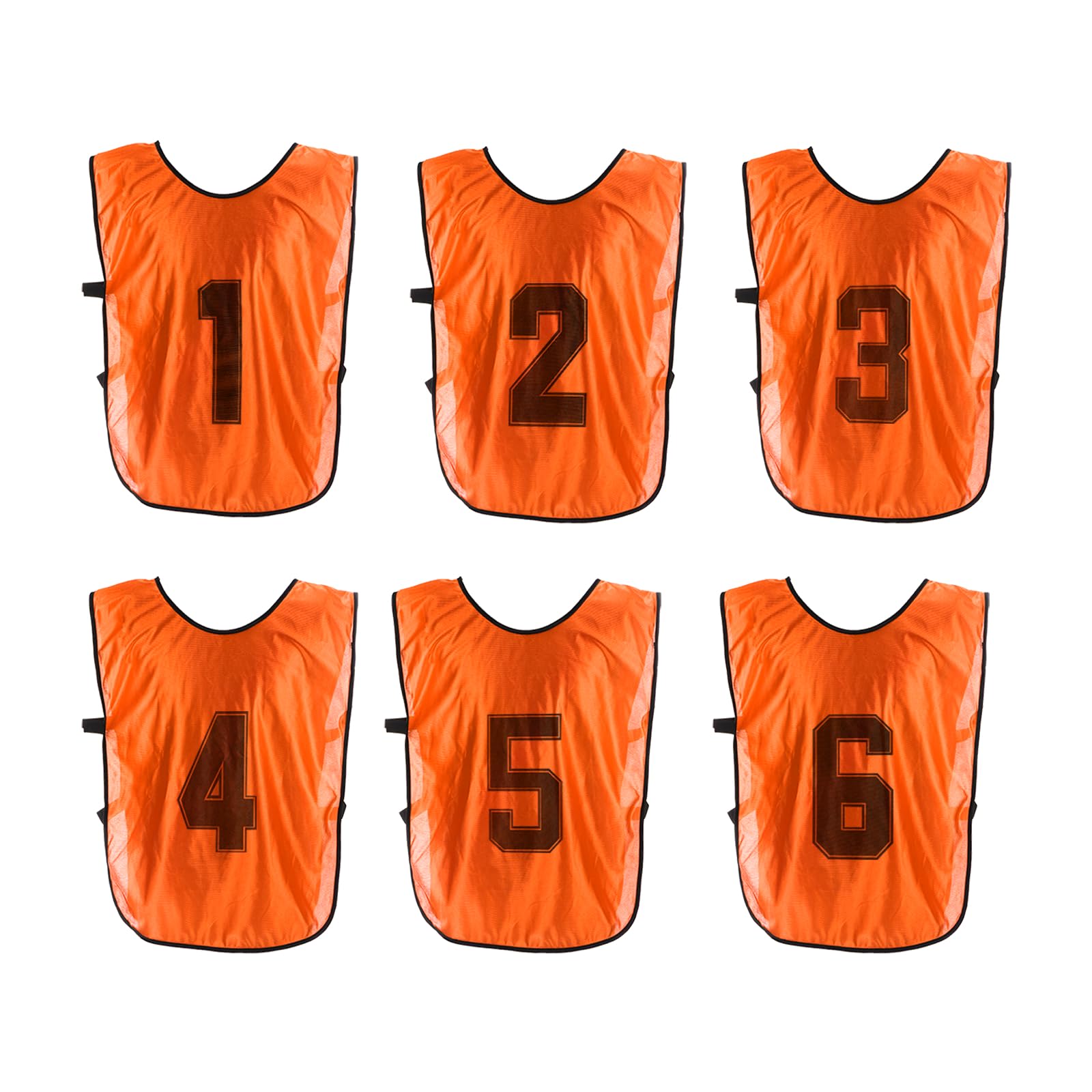 PATIKIL Soccer Training Vest, 6 Pack Team Sports Pinnies Reversible Numbered Soccer Practice Pennies Jerseys Bibs with Belt for Children, 27 Inch Orange