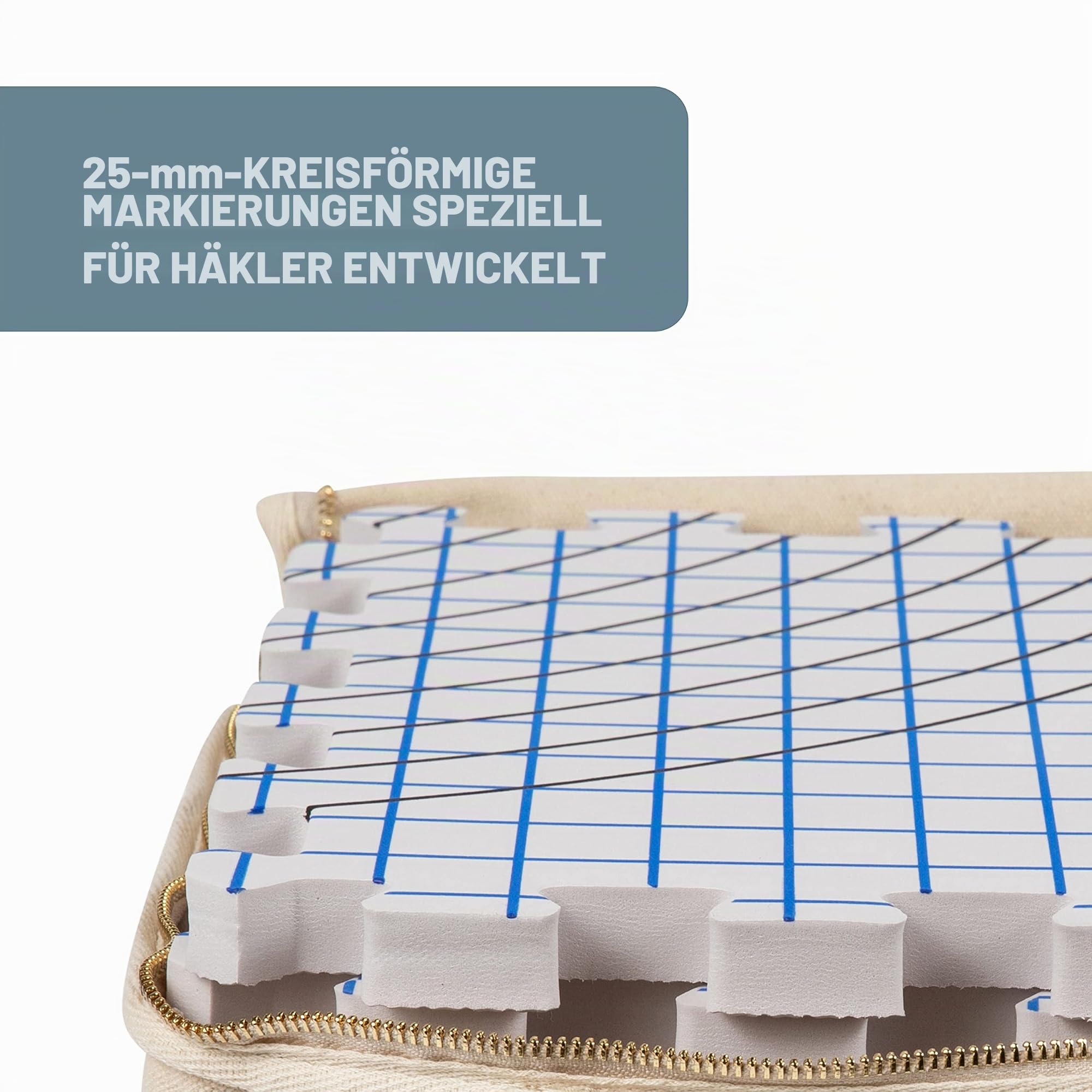 Blockiermatten zum Stricken Premium Häkelset - Extra dicke Blockierbretter mit kreisförmigen Rasterlinien, 150 rostfreie T-Pins in Artisan Dose, Qualität Aufbewahrungstasche - 9 Stück - Artisan
