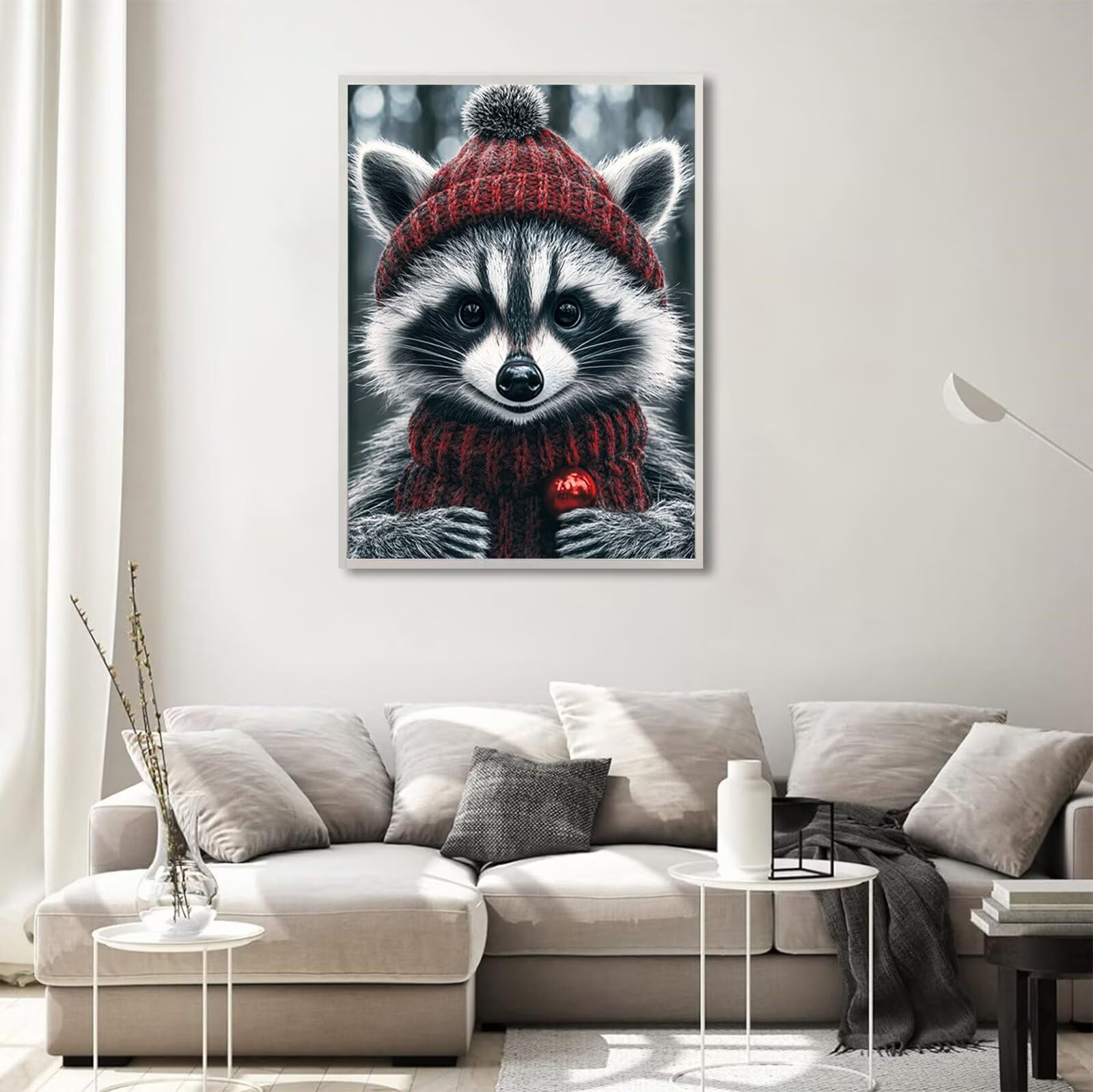 Tier Diamond Painting Waschbär Diamond Painting Eckige Steine 60x90cm, 5D Vollbohrer Diamanten Kinder Anfänger Bastelset, DIY Set Erwachsene Kreativ Set für Erwachsene für Zimmer Wand Deko, Model750