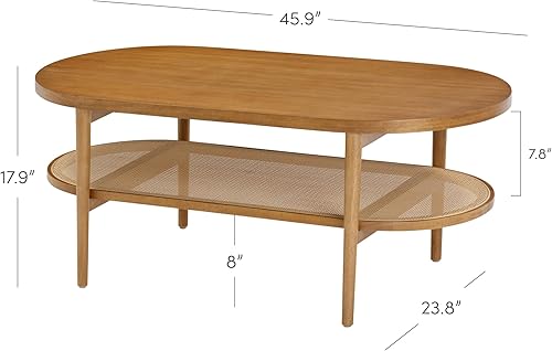 Miniatura 18 de Nathan James Asher Mid-Century - Mesa auxiliar rectangular, parte superior de cristal, estante de almacenamiento de roble rústico con patas de metal