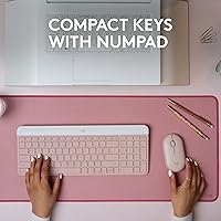 Vista 2 de Logitech MK470 Slim Wireless Keyboard and Mouse Combo - Modern Compact Layout, Ultra Quiet, 2.4 GHz USB Receiver, Plug n' Play Connectivity, Rosa
