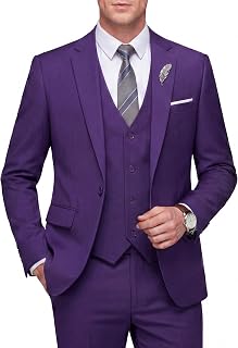 WULFUL Men's Slim Fit 3 Piece Suit, One Button Solid Blazer Business Party Jacket Vest Pants Set