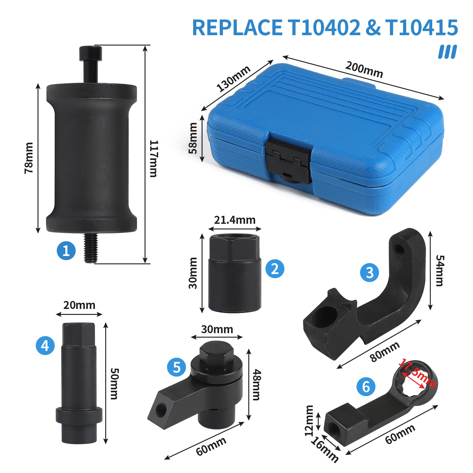efuturetime 6 Pezzi Estrattore Iniettori Diesel Compatibile con Audi VW VAG 1.6 2.0 TDi Motore Sostituisce T10402 T10415 con Martello di Scorrimento e 5 Adattatori