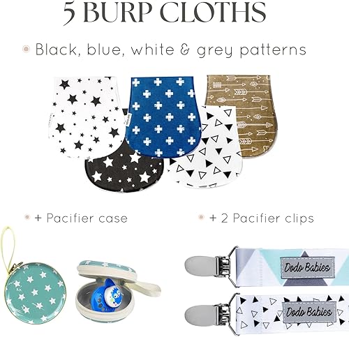 Miniatura 2 de Dodo Babies Paquete de 5 paños para eructos para bebé, algodón suave y absorbente, artículos esenciales para recién nacidos, funda de trapo y