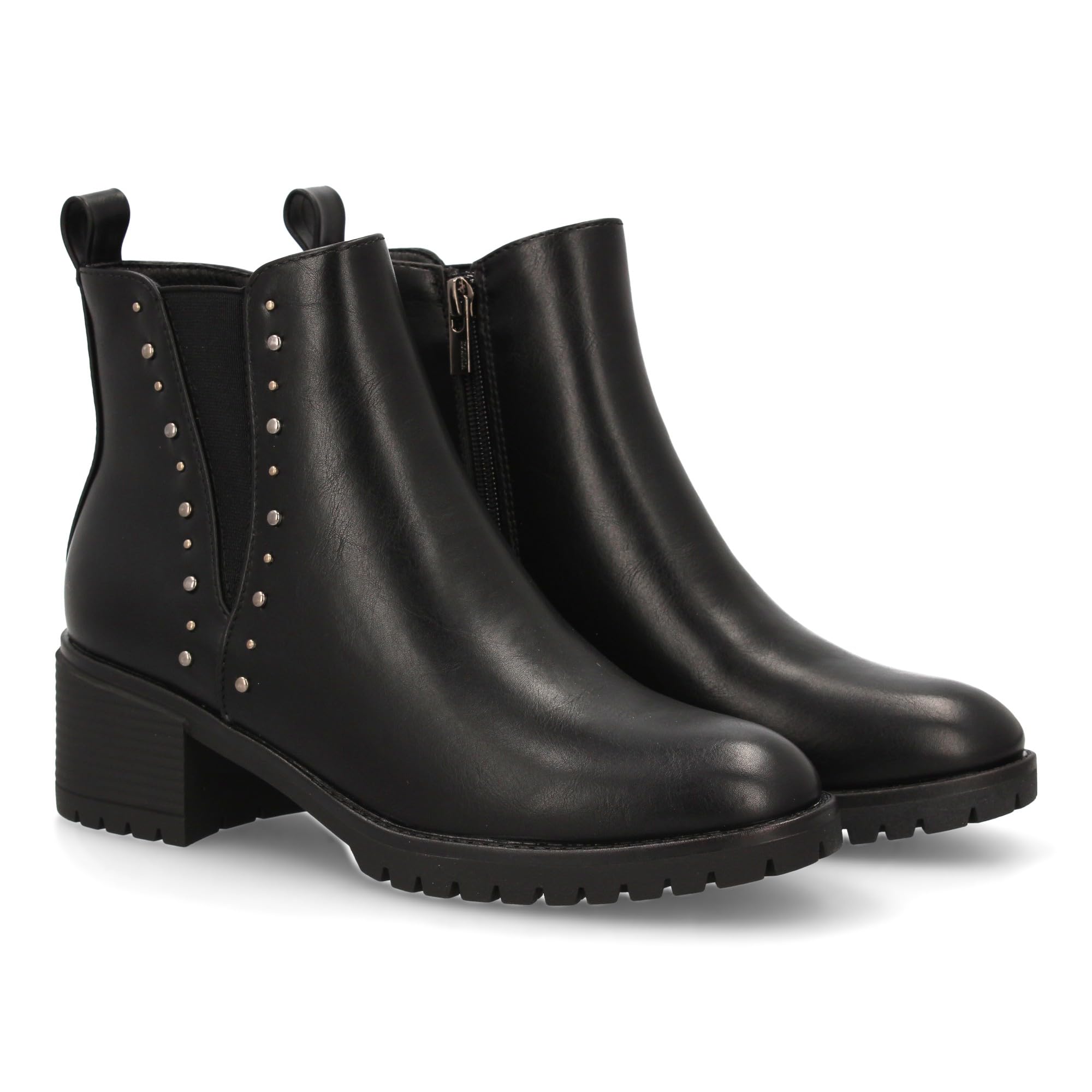 shoes&blues.es Botin para Mujer Estilo Chelsea, con Tacon Ancho, Adorno de Tachuelas y Elasticos. Ideal para Temporada Otono Invierno.