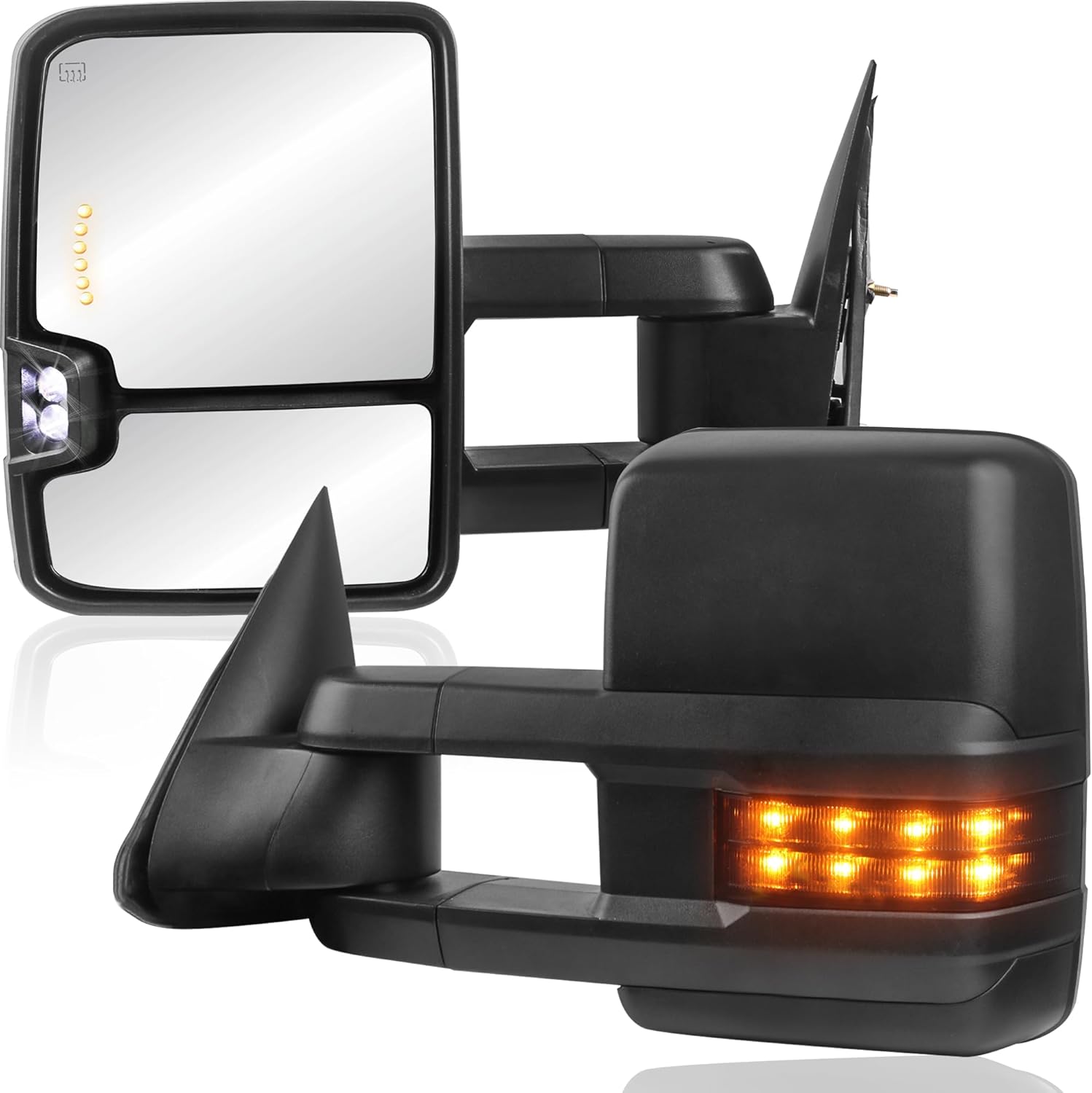 2x Left & Right Power Heated Towing Mirrors Compatible for 2003-2006 Chevy Silverado/GMC Serria/Cadillac Escalade w/Flashing Amber Turn Light Clearance Lamp -Black