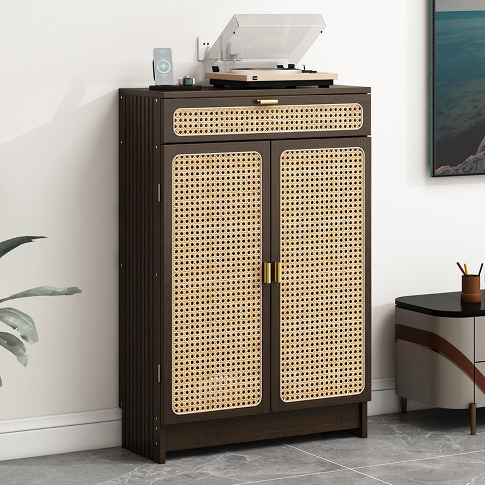 Meuble Cache Routeur WiFi et Câbles - Armoire Box Internet Anti-Poussière Marron