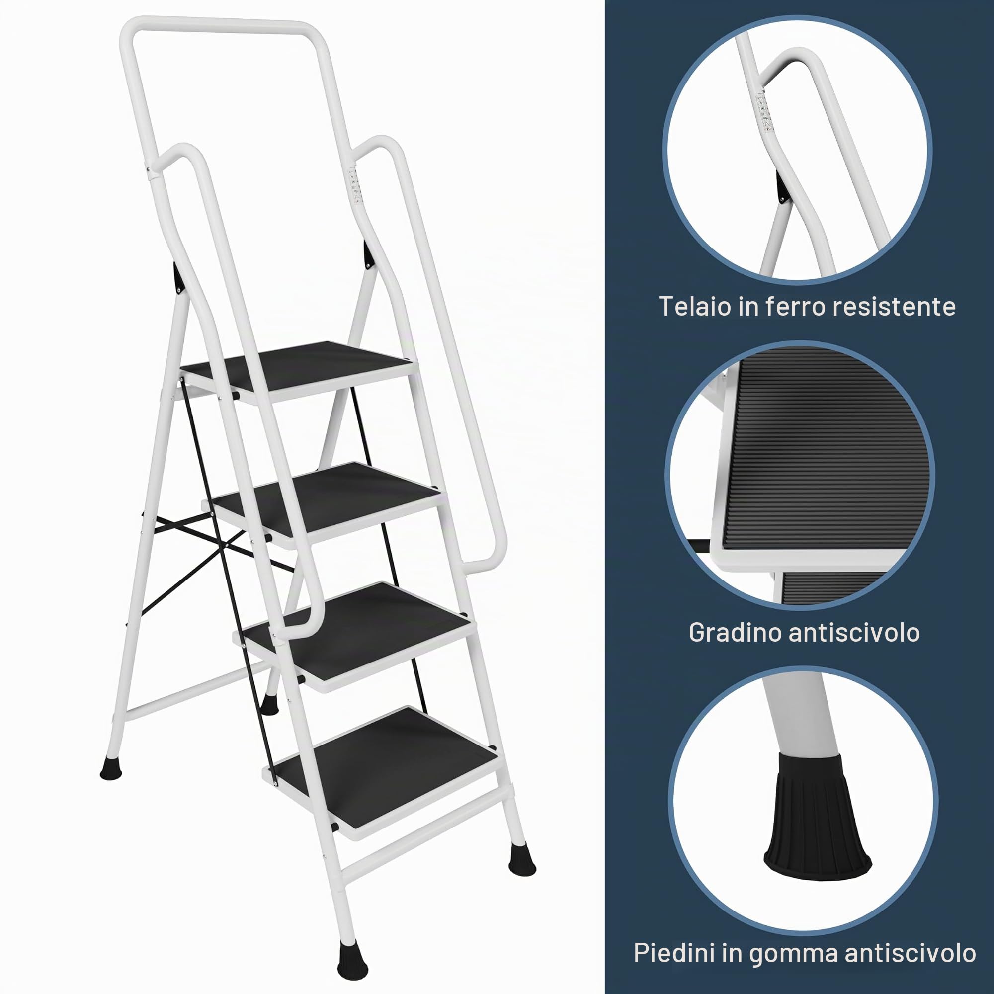Home Vida Scala a 4 Gradini con Corrimano di Sicurezza Pieghevole di Sicurezza Antiscivolo Matt Safe Heavy Duty