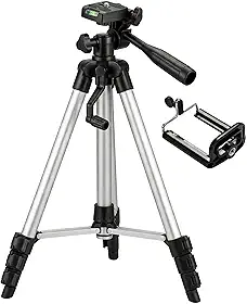 Tripé Profissional de Alumínio, 130cm, Ultraleve 400g, Rotação 180°, com Suporte para Celular e Bolsa de Transporte