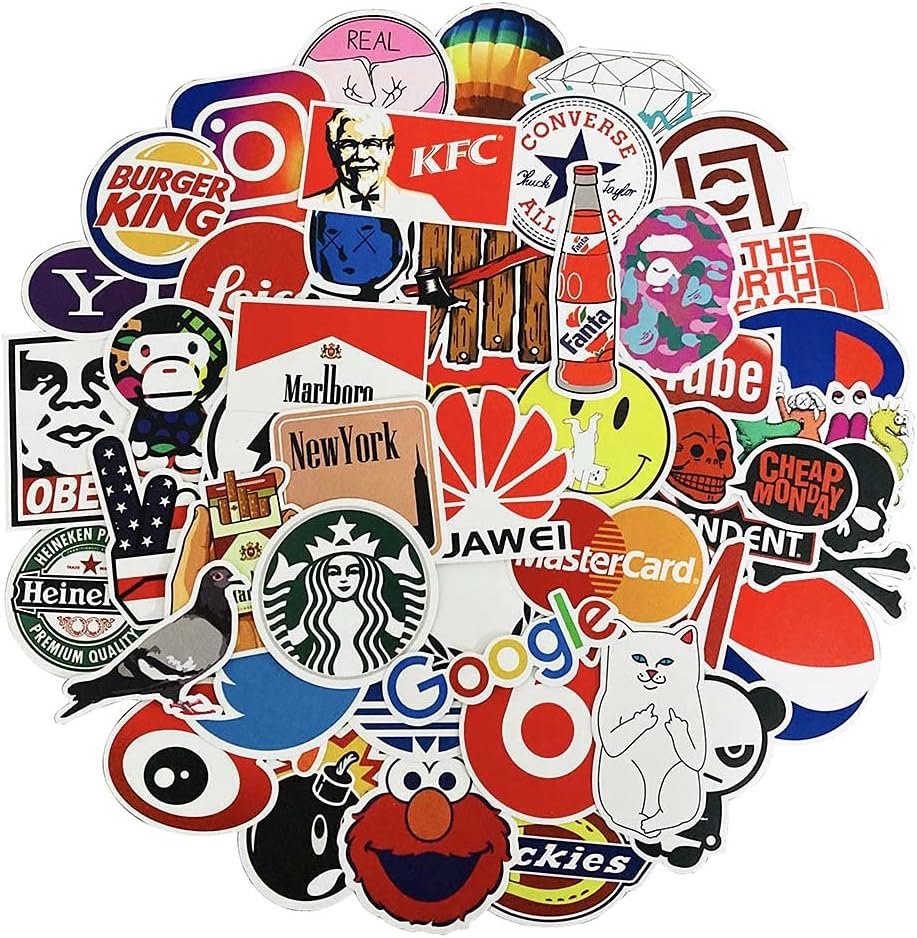 100Pcs Fashion Brand Stickers for Laptop Vinyl Aesthetic Waterproof Decal for Travel Luggage Case Skateboard Notebook Computer Pads Motorcycle Car Bumper, Graffiti Sticker Pack for Kids Teens Adults