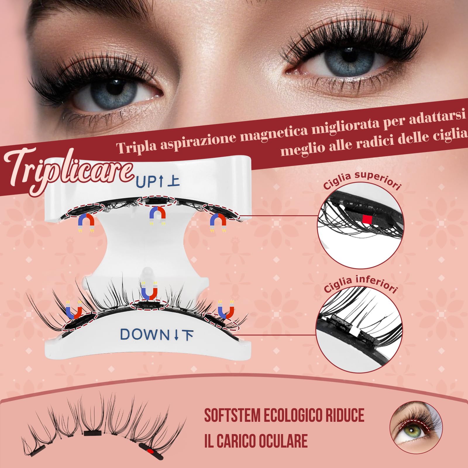 Higu Clace Ciglia Finte Magnetiche Con Applicatore, Non Richiedono Colla, Naturali E Realistiche, Facili Da Applicare E Rimuovere (Style-N8)