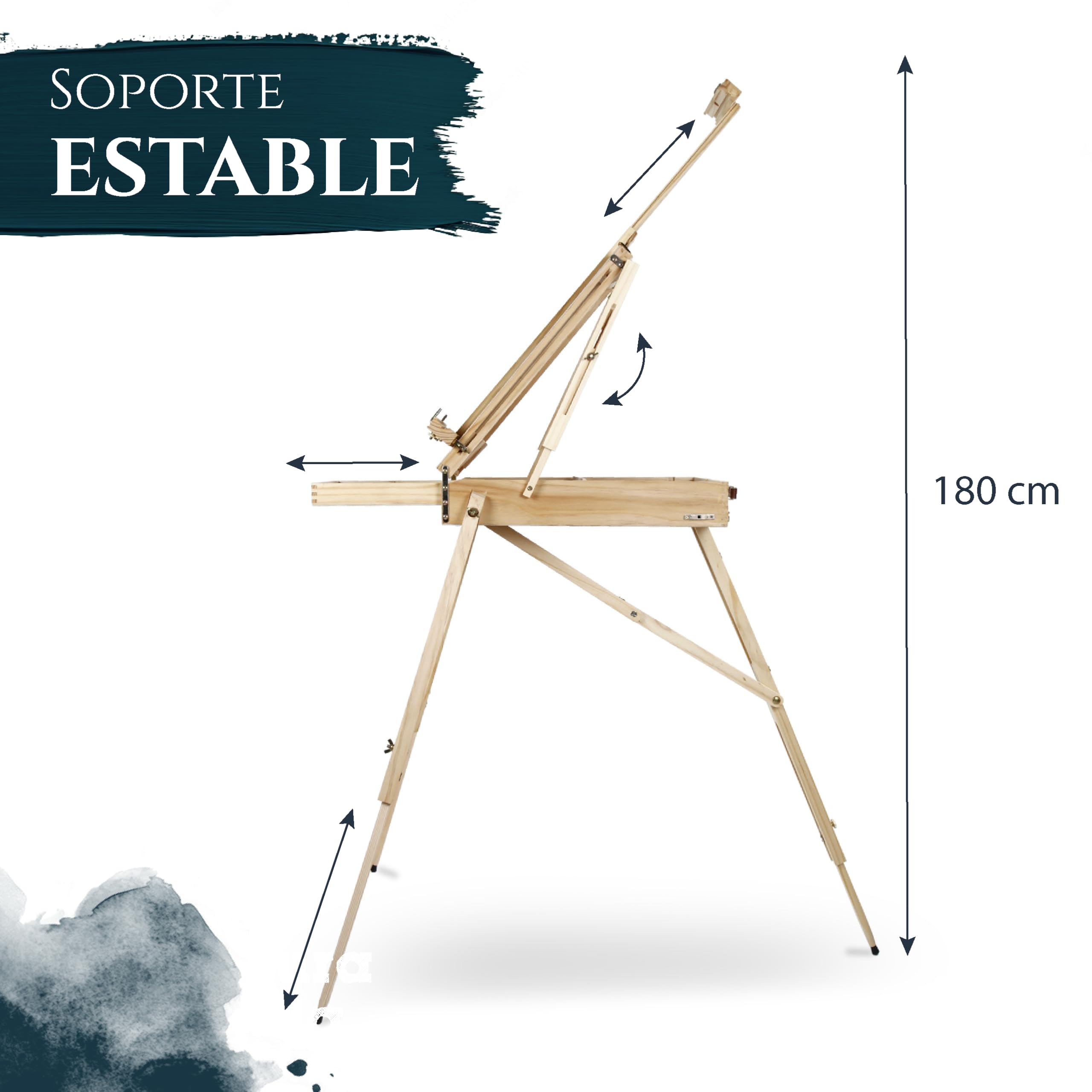 Artina Caballete maletín de pintura con paleta para lienzos hasta 100cm | Trípode madera pintor con inclinación integrado paleta versátil Madrid
