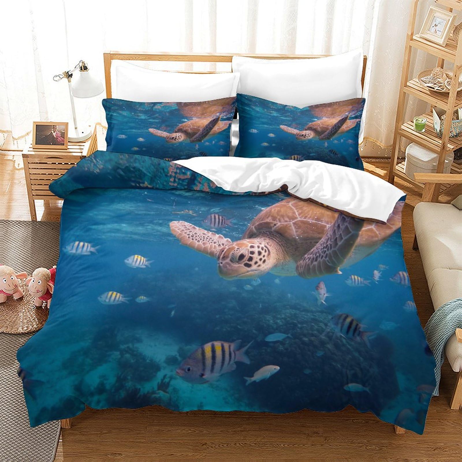 P1s9u7w5y Sea Turtle-2 3D Printed Ocean Wildlife Duvet Cover Set 3Pcs Microfiber Underwater Bedding Set King（220X240cm）