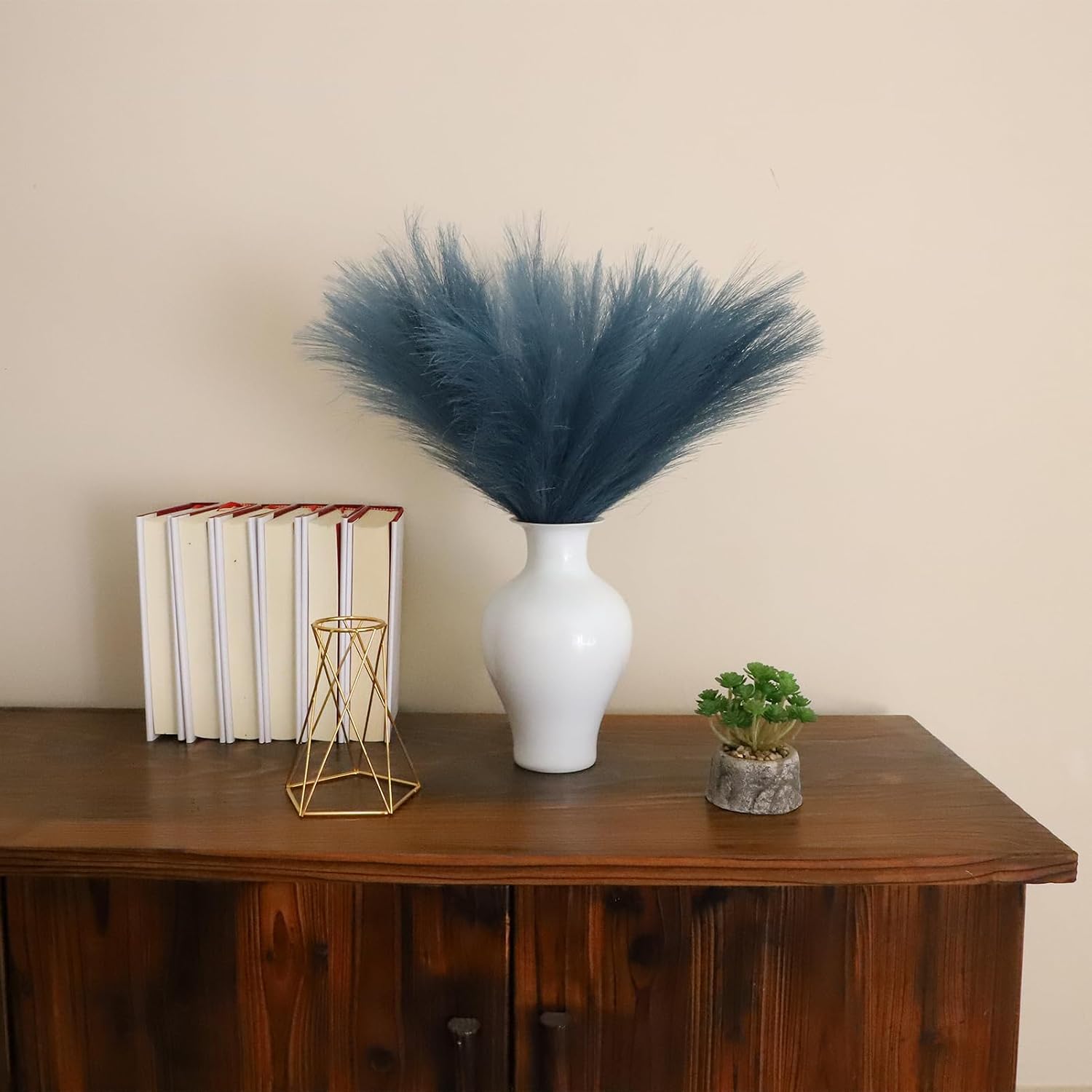 LWINGFLYER Peacock Teal Blue Faux Pampas Grass Decor 18-Inch Short 6 Stems Dried Flowers for Small Vase Boho Home Decor Wedding Bouquet Party Decoration Flower Arrangement Balloon Garland