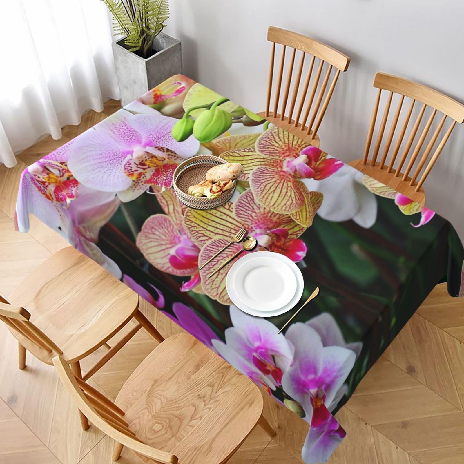 BNVSADC orchids Printed Rectangle Tablecloth 228x152 CM, Water Resistant Polyester Table Cloth Decorative Fabric Table Covers for Kitchen Dining Table Parties Camping
