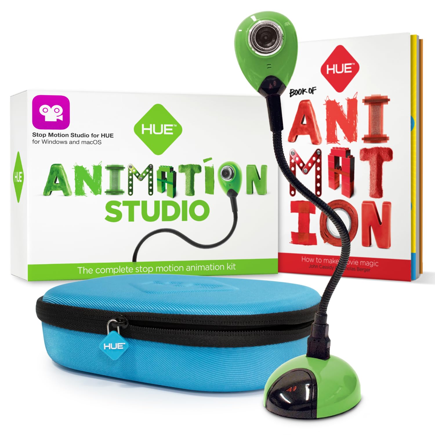HUE Animation Studio: Complete Stop Motion Kit (Camera, Software, Book) for Windows/macOS (Green) with Carry Case