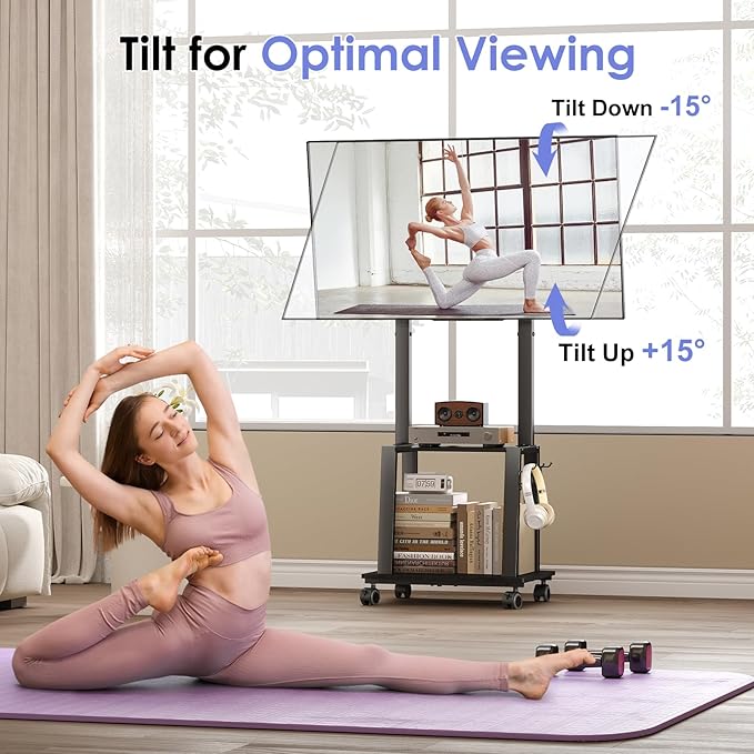 Soporte para TV rodante con ruedas, ajustable, hasta 60 pulgadas miniatura 2