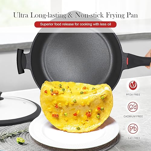 Miniatura 2 de Sartén antiadherente de 9.5 pulgadas de profundidad con tapa, sin PFOA, apta para horno y lavavajillas, apta para todas las estufas