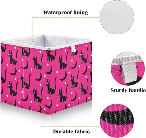Miniatura 3 de Cubo de almacenamiento de gato negro y luna para organización, cubos de almacenamiento rectangulares de tela, cubos de almacenamiento para