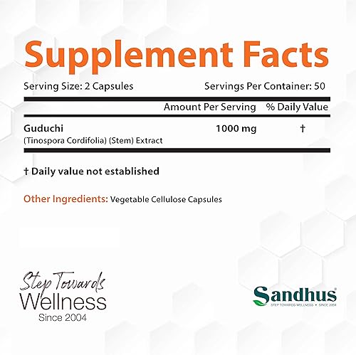 Miniatura 2 de Sandhu's Guduchi (Tinospora Cordifolia) Giloy 100 cápsulas vegetarianas de apoyo inmunológico 1000mg por porción
