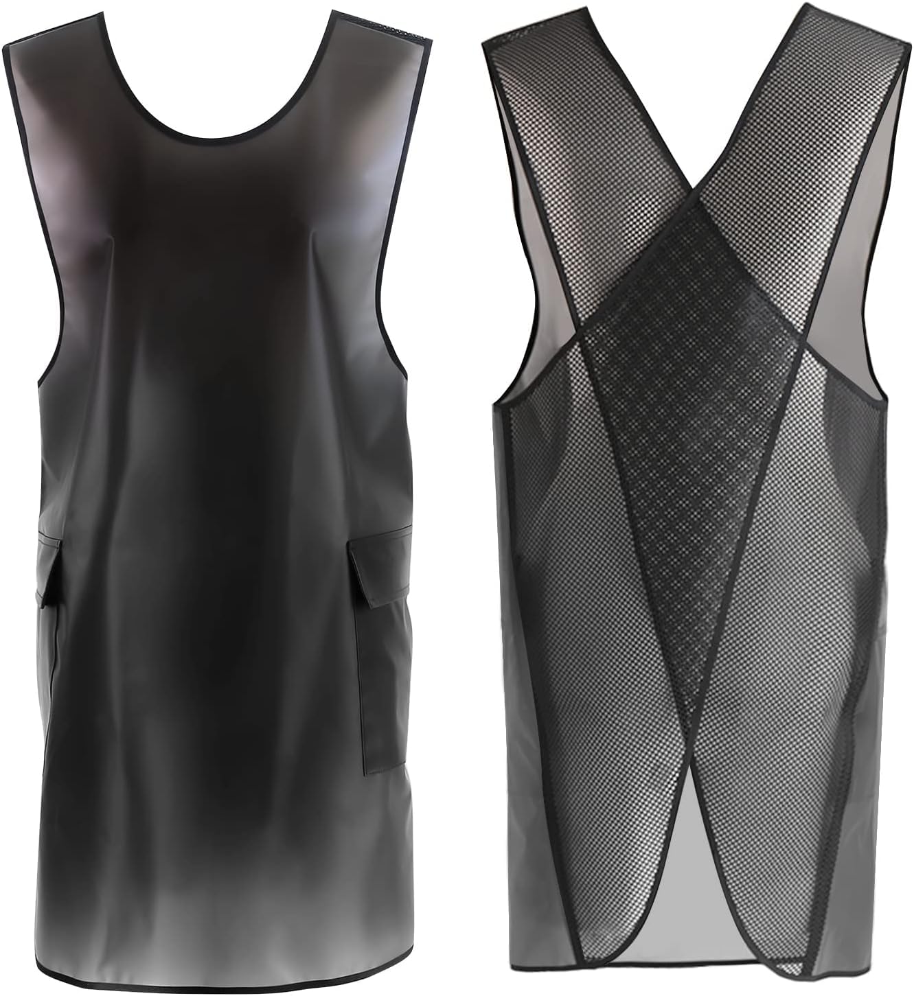 Apron, Waterproof Cross Back Apron with Pockets, Halter Apron for Cooking, Dishwashing, Cleaning Work - Black Translucent