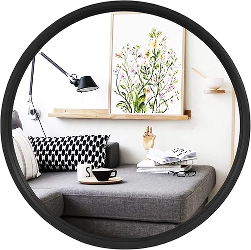 WallBeyond Espejo circular con marco de madera, 28 pulgadas redondo de decoración moderna, espejo grande para decoración del hogar para baño, sala