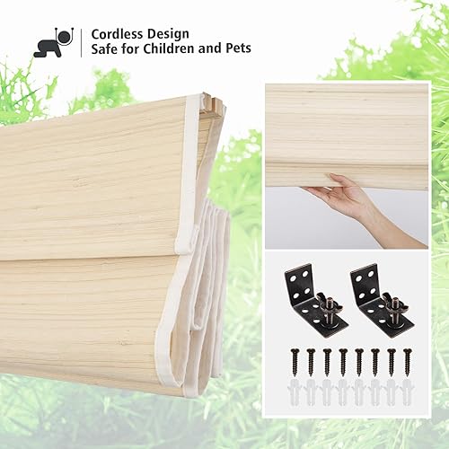 Vista 29 de Yin Yang Persianas romanas de bambú opacas sin cables, elegantes persianas romanas de madera tejida natural con salvia, persianas romanas de bambú