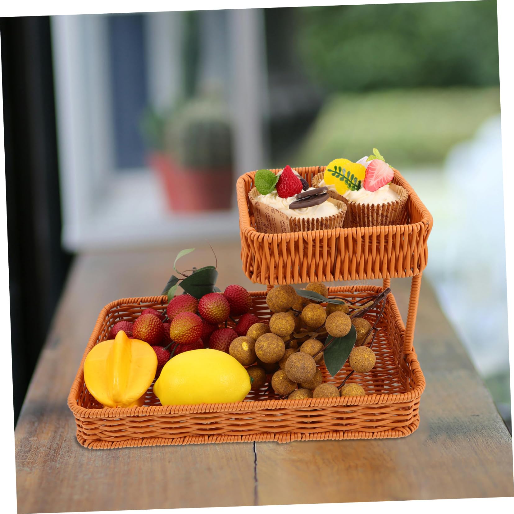 Cesto Frutta a Strati Marrone in Plastico per Dolci e Pane