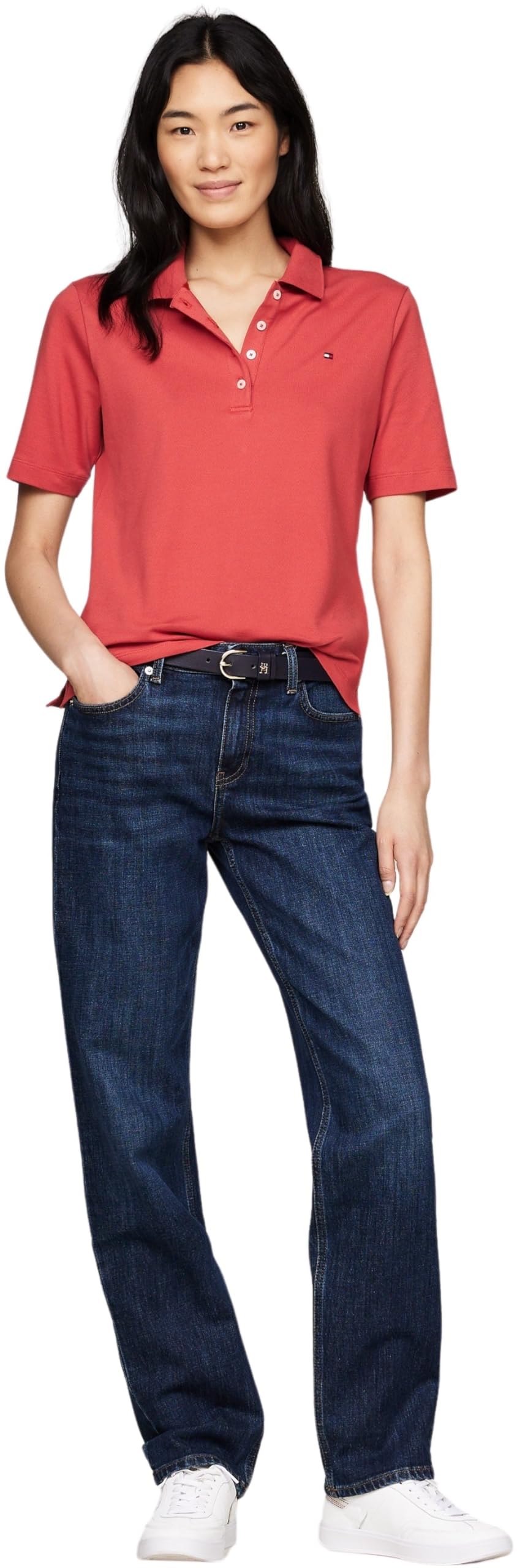 Tommy Hilfiger Polo damskie S/S, Terra Czerwony, S