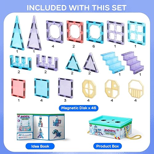 Miniatura 9 de TOY Life Azulejos magnéticos para niños de 3 a 5 años, 46 piezas de bloques magnéticos para niños de 3 a 5 años, juguetes de construcción