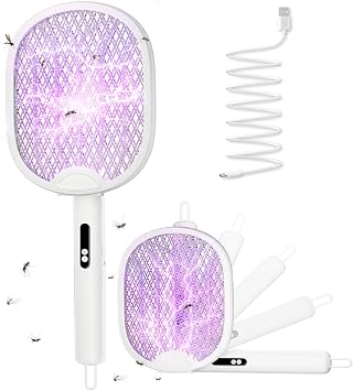 Electric Fly Swatter, 4000V Foldable Bug Zapper Racket, 1800mAh