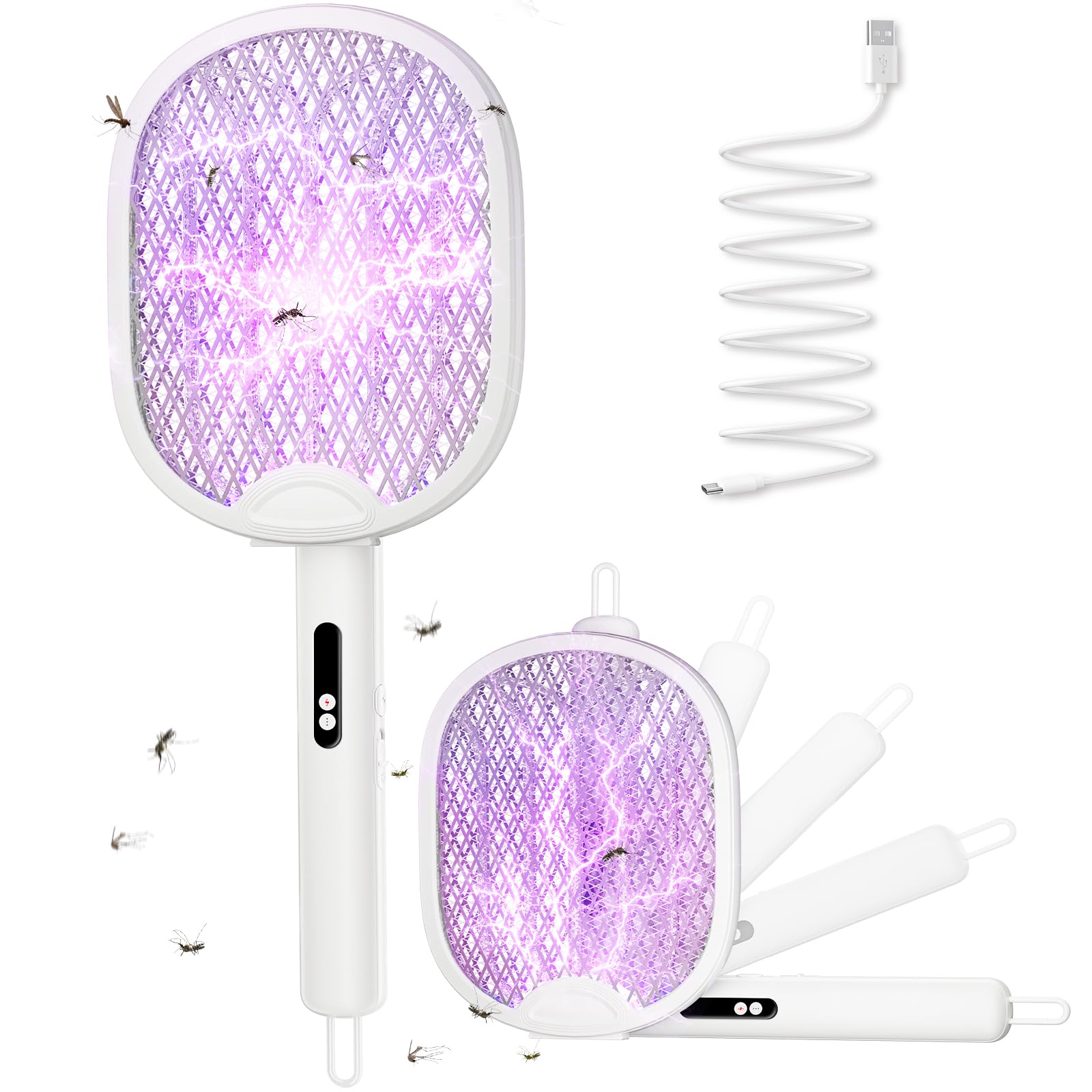WOCVRYY Electric Fly Swatter 3 in 1 Bug Zapper Racket with 4000V 1800mah Battery 5-Layer Safety Mesh 180° Foldable Electric Mosquito Swatter Suitable
