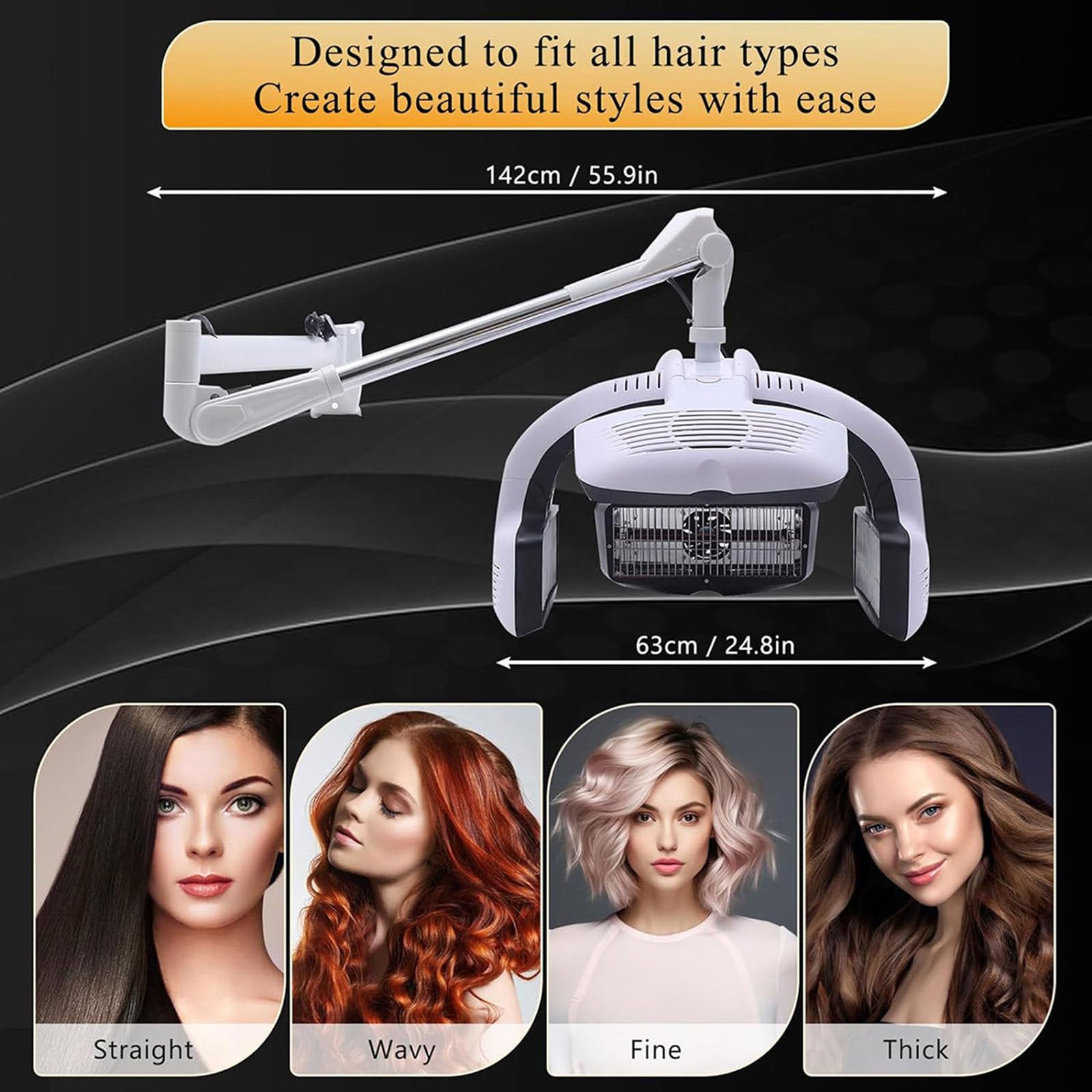 GYQSSD Orbiting Infrared Hair Dryer, Professional Hair Perm Color Accelerator Processor, Salon Spa Rolling Hair Steamer Conditioner, Temperature & Height Adjustable,FloorStand