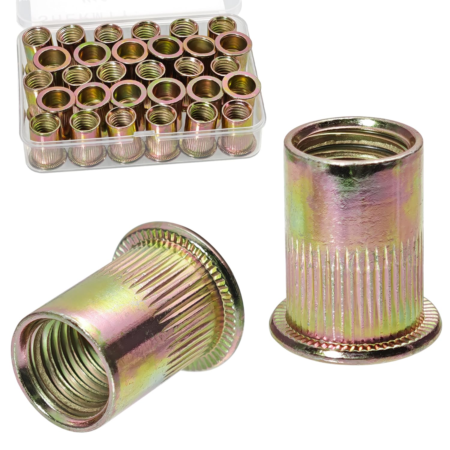 30PCS M12 Rivet Nuts Carbon Steel Zinc Plated Metric Rivets Nutsert Flat Head Rivnut Threaded Inserts Nut (Yellow, M12)