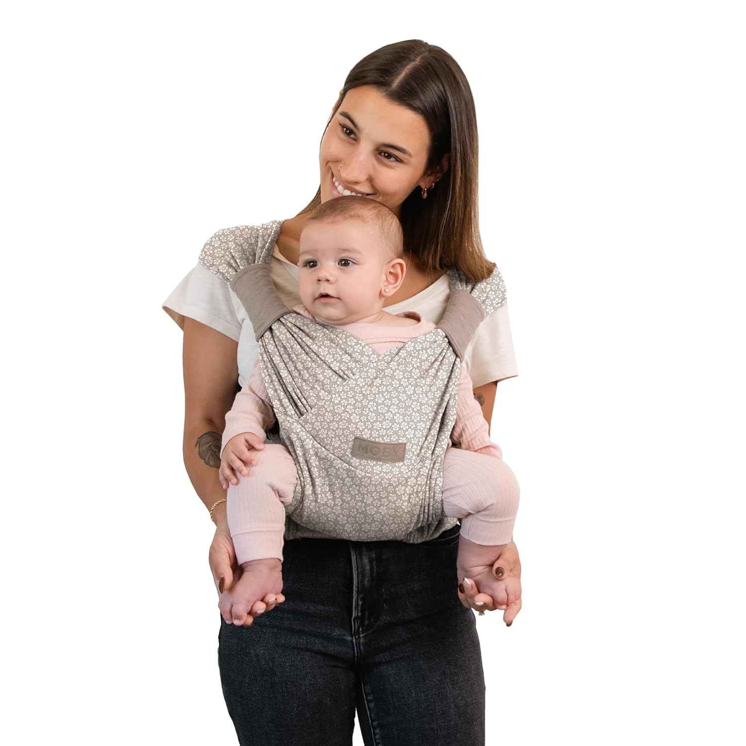 Moby Baby Duet Carrier Easy-Wrap for Newborns to Toddlers, Infant Sling Carrier, Lightweight & Hands Free Design for Mom and Dad, Adjustable for All Body Types Feather